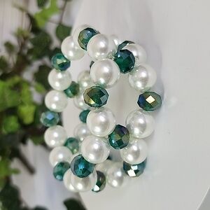 Handcrafted Glass Pearl with Green AB Crystal Beads